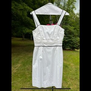 White House black market white dress with black trim